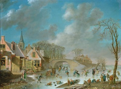 Winterlandschaft mit Schlittschuhläufern, 18. Jahrhundert von C. Kuipers